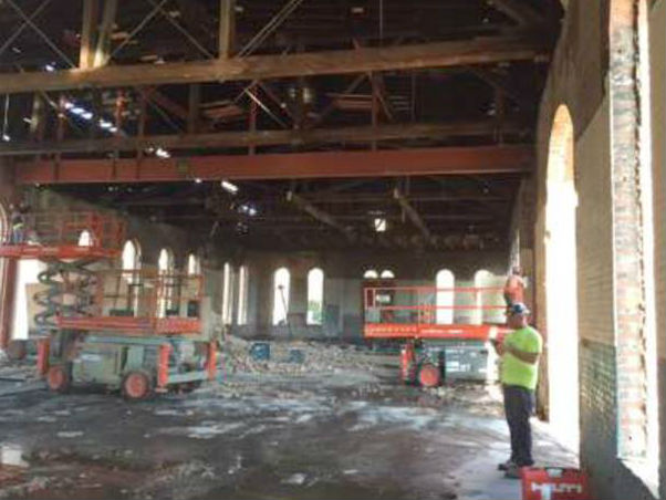 Interior of Mystic Water Works building under construction
