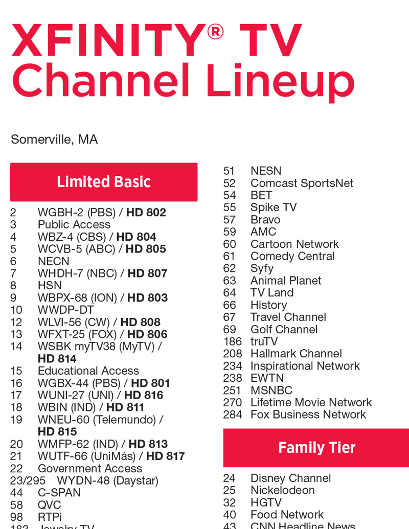 Comcast XFINITY Cable Lineup | City of Somerville
