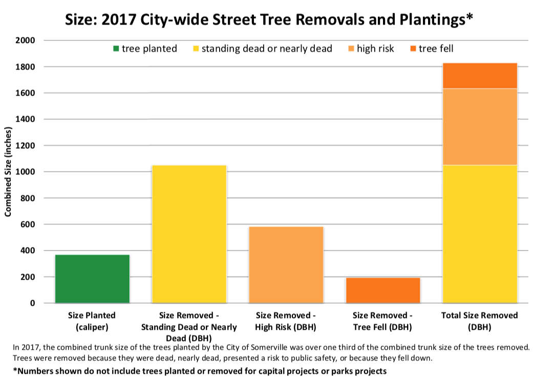 Street tree removals versus planting 2017 - tree size