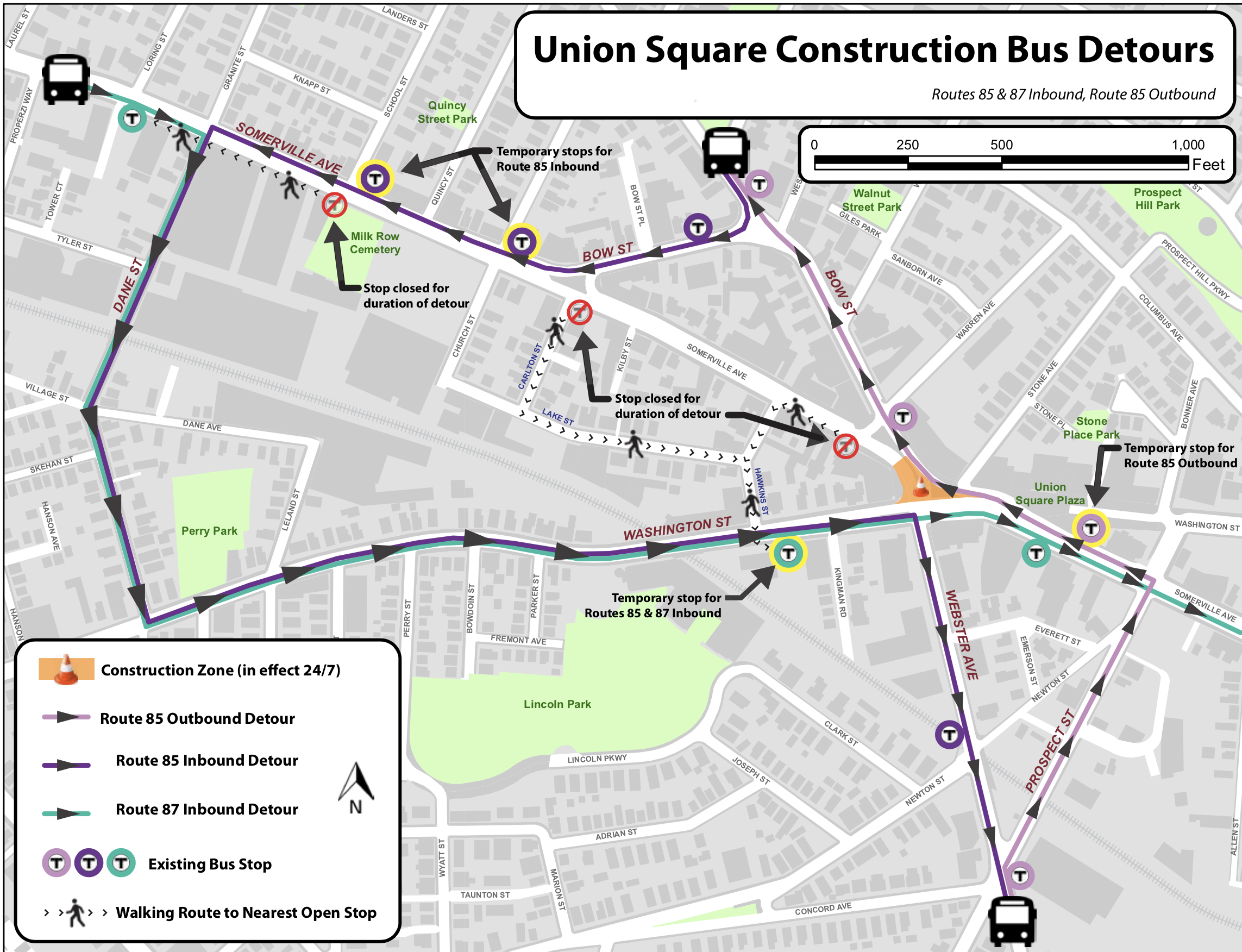 Union Square detour map