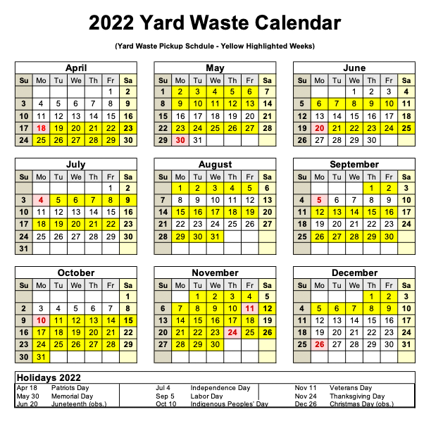 PDF preview links to yard waste calendar PDF