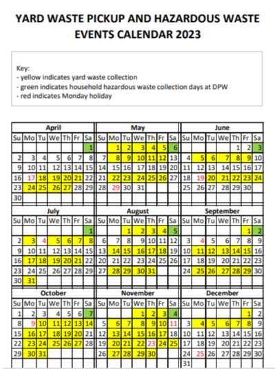 PDF preview links to yard waste calendar