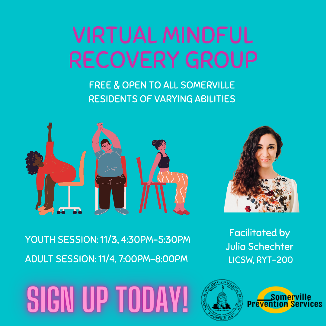 Flyer for Virtual Mindful Recovery group