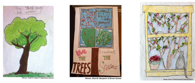 Three winning pieces of Arbor Day artwork created by City children