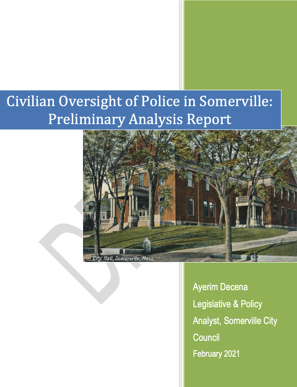  Civilian Oversight of Police in Somerville: Preliminary Analysis Report (Draft)