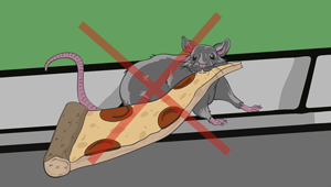 Illustration of a rat carrying pizza