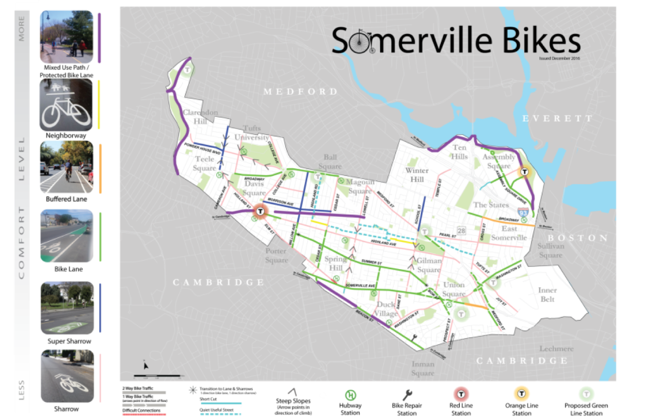 Bike map of Somerville