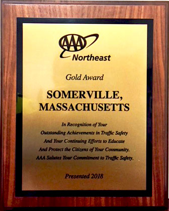 AAA Northeast Gold Award given to Somerville Police in recognition of outstanding achievements in traffic safety and education efforts